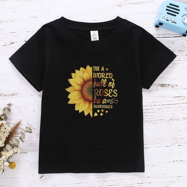 

Toddler Girls 1pc Sunflower And Slogan Graphic Tee, Black