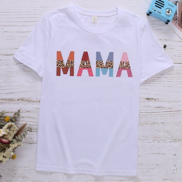 

Leopard And Letter Graphic Tee, White