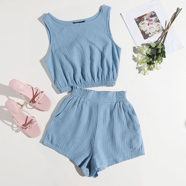 

Crop Tank Top & Shorts Set, Baby blue