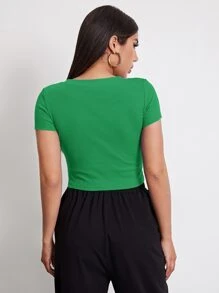 SHEIN EZwear Rib-knit Crop Top - Green - View 2