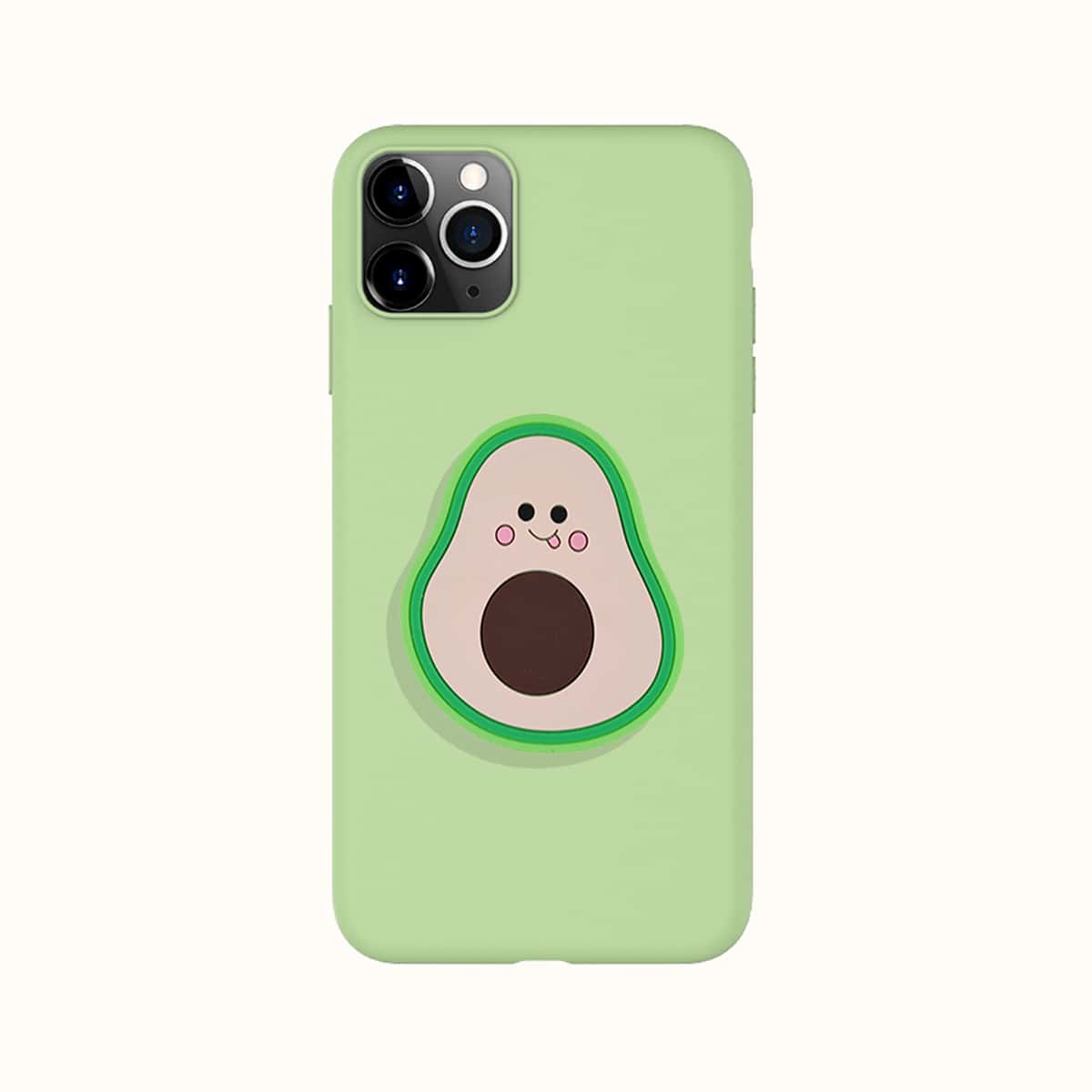 

1pc Solid iPhone Case With 1pc Cartoon Phone Holder, Green