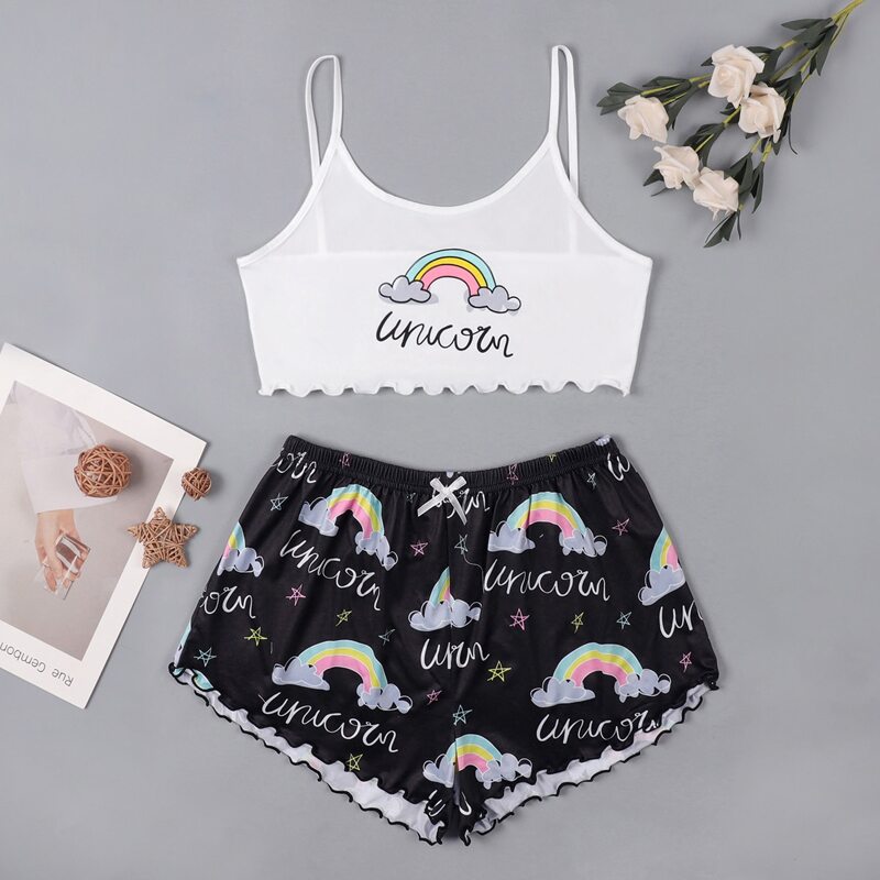 

Letter & Cartoon Rainbow Pajama Set, Black and white