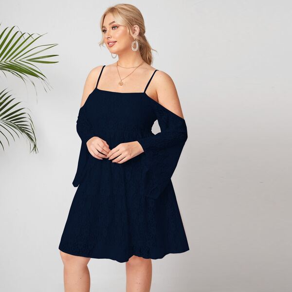 

Plus Lace Cold Shoulder Dress, Navy blue