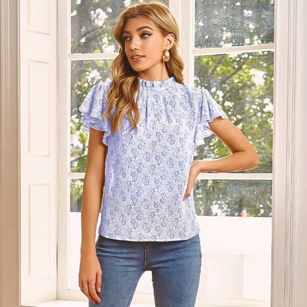 

Allover Print Butterfly Sleeve Top, Lilac purple