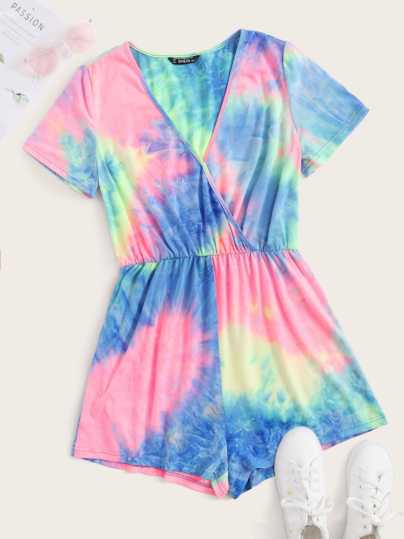 Shein Surplice Neck Tie Dye Romper Shein Eur