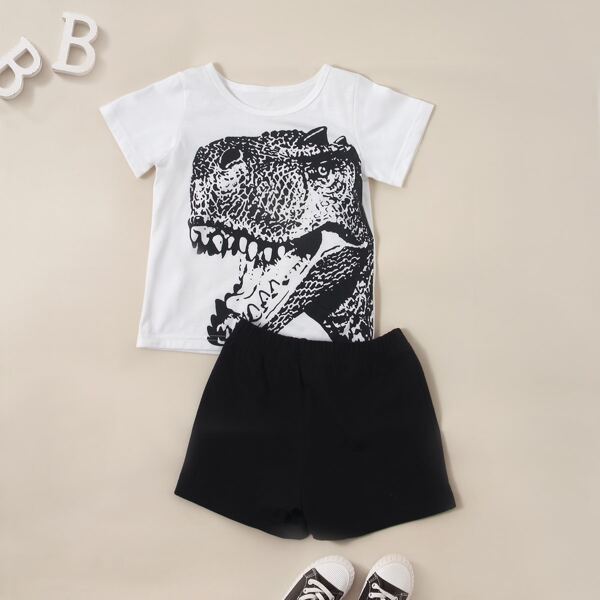 

Toddler Boys Dinosaur Print Tee & Track Shorts, Black and white