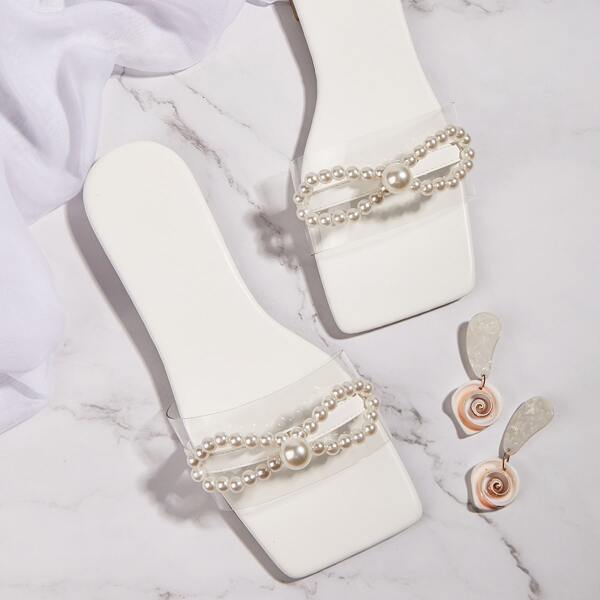 

Clear Faux Pearl Decor Slide Sandals