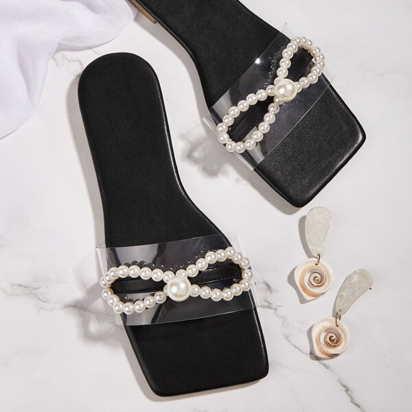 

Clear Faux Pearl Decor Slide Sandals