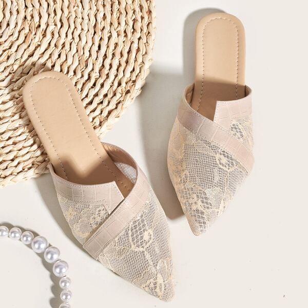 

Croc Embossed Mesh Flat Mules, Pink