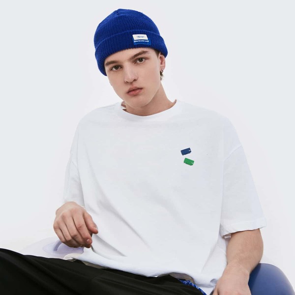 

Men Round Neck Letter Patch Tee, White