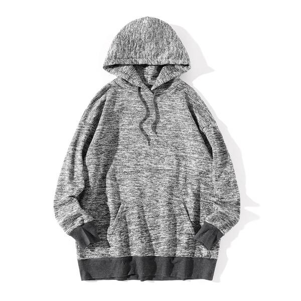

1pc Thermal Solid Drawstring Hoodie, Grey