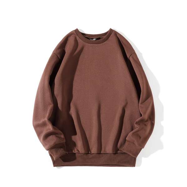 

Solid Drop Shoulder Sweatshirt, Coffee brown