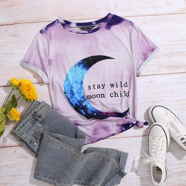 

Moon And Slogan Graphic Tee, Multicolor