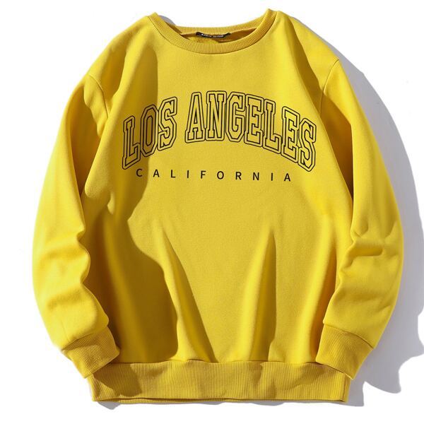 

Letter Graphic Round Neck Sweatshirt, Mustard yellow