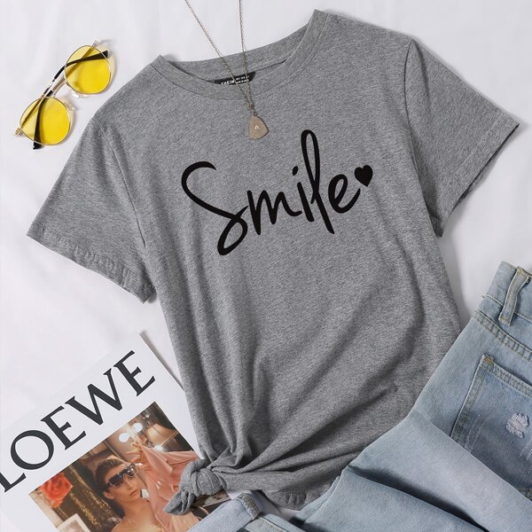 

Letter And Heart Print Tee, Grey