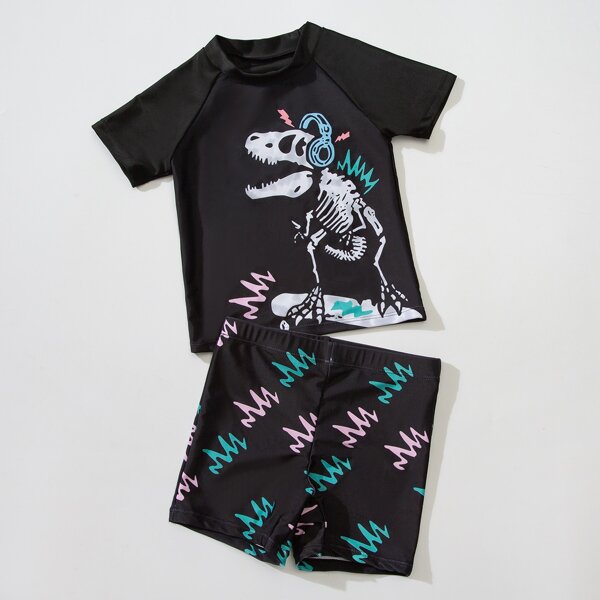 

Boys Cartoon Graphic Two Piece Swimsuit, Black