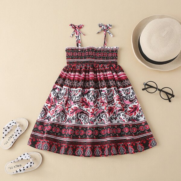 

Toddler Girls Graphic Print Shirred Cami Dress, Multicolor
