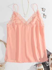 Top de tirantes con ribete de encaje - Rosa coral - Ver 1