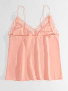 Top de tirantes con ribete de encaje - Rosa coral - Ver 2