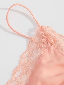 Top de tirantes con ribete de encaje - Rosa coral - Ver 6