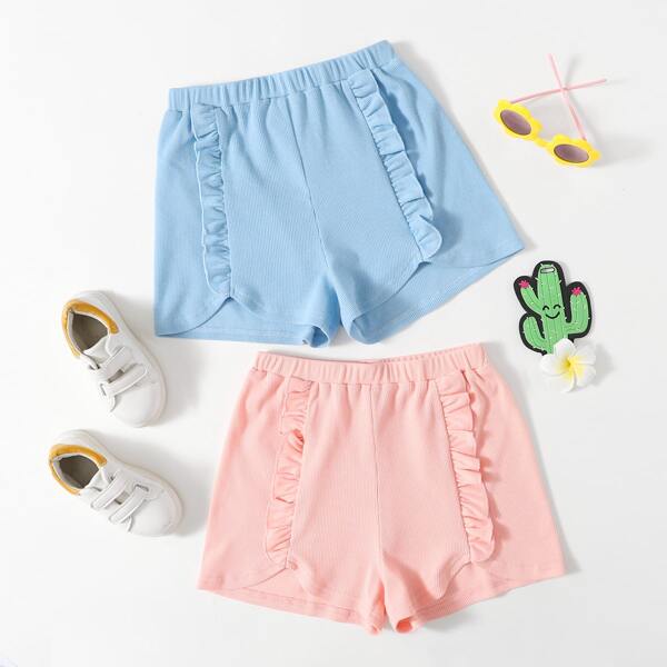 

Girls 2 Pack Frill Trim Shorts, Multicolor