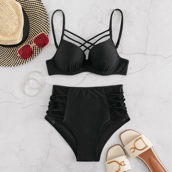 

Criss Cross Push Up Bikini Swimsuit, Black