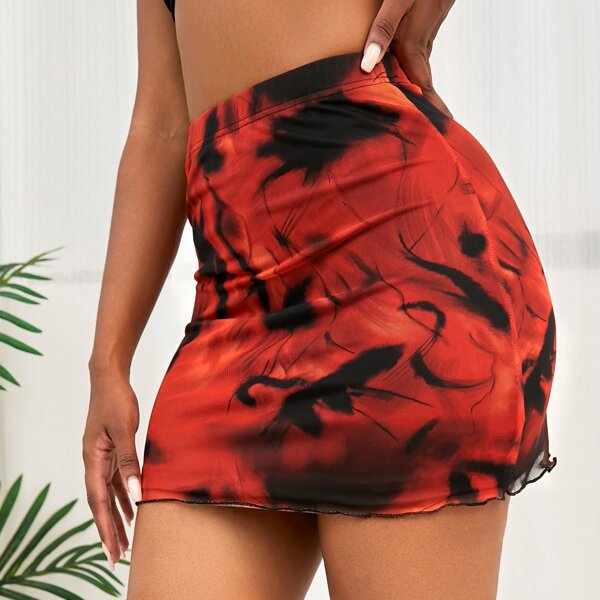 

Graphic Print Mini Bodycon Skirt, Red