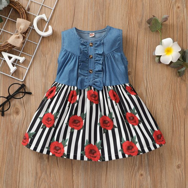 

Toddler Girls Flower Print Ruffle Trim Dress, Multicolor