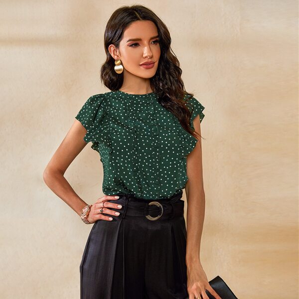 

Polka Dot Butterfly Sleeve Blouse, Dark green