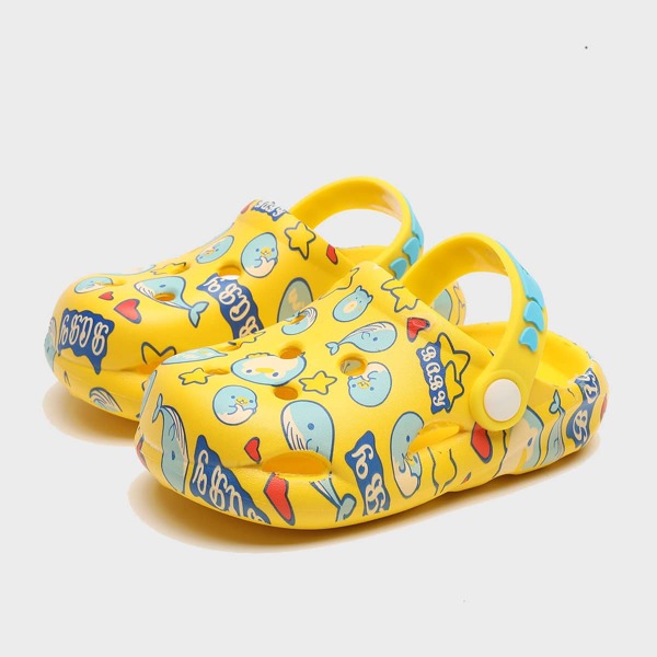 

Boys Cartoon Graphic Hollow Out Slippers, Yellow