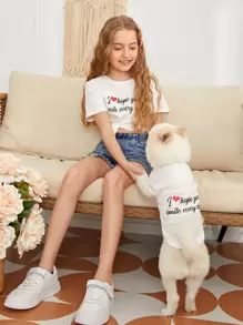 SHEIN Girls Heart & Slogan Graphic Tee - White - View 1