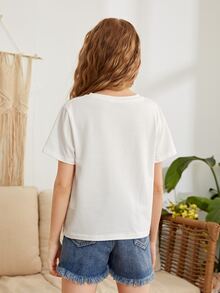 SHEIN Girls Heart & Slogan Graphic Tee - White - View 2