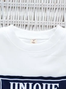 SHEIN 男童口號拼接運動衫套裝 - 藍白色 - 查看 5