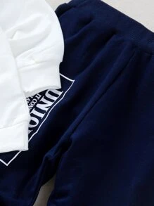 SHEIN 男童口號拼接運動衫套裝 - 藍白色 - 查看 6