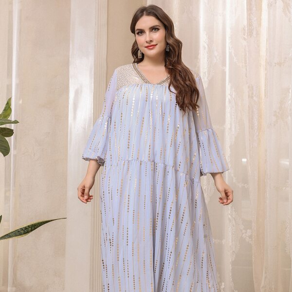 

Plus Lantern Sleeve Geo Print Dress, Baby blue