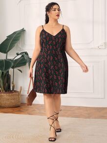 Dreamara Đầm Plus Size Hoa Giải trí - màu đen - Xem 4