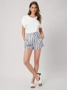 SHEIN Shorts de pierna recta de lino - Multicolor - Ver 1