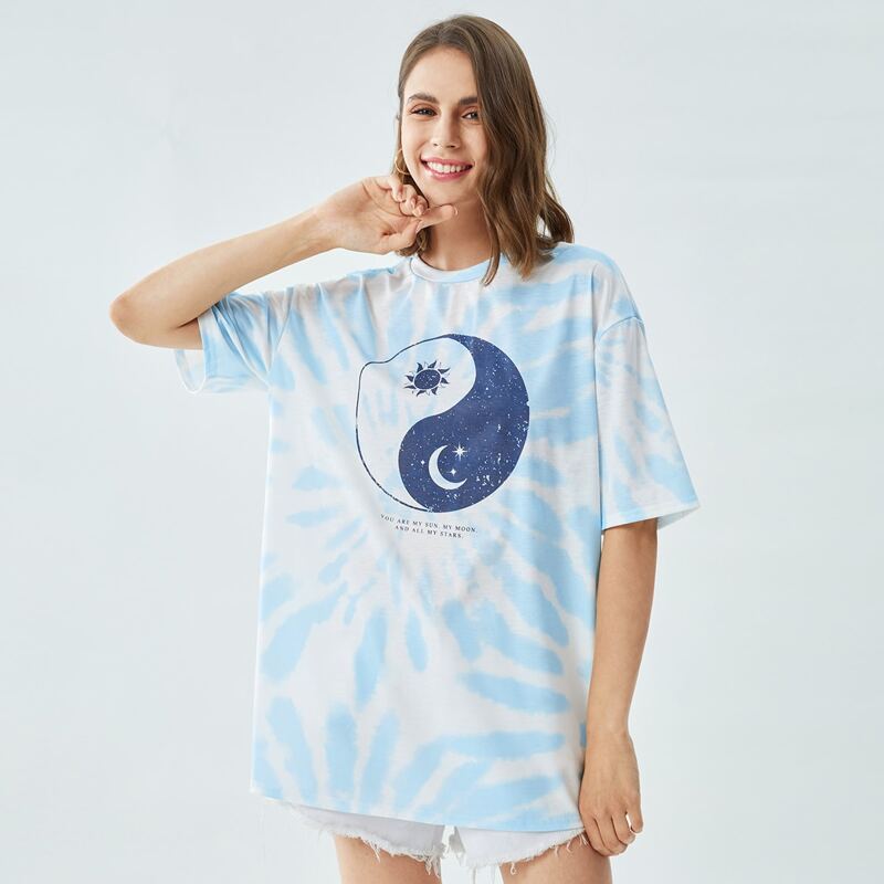 

Yin And Yang Graphic Tie Dye Oversized Tee, Blue and white