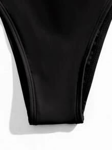 Swim Basics Summer Beach Halter Triangle Bikini - Black - View 3