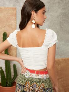 SHEIN Sweetheart Neck Puff Sleeve Milkmaid Top - White - View 2