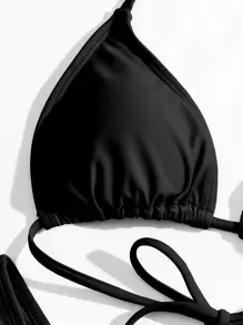 Swim Basics Summer Beach Halter Triangle Bikini - Black - View 5