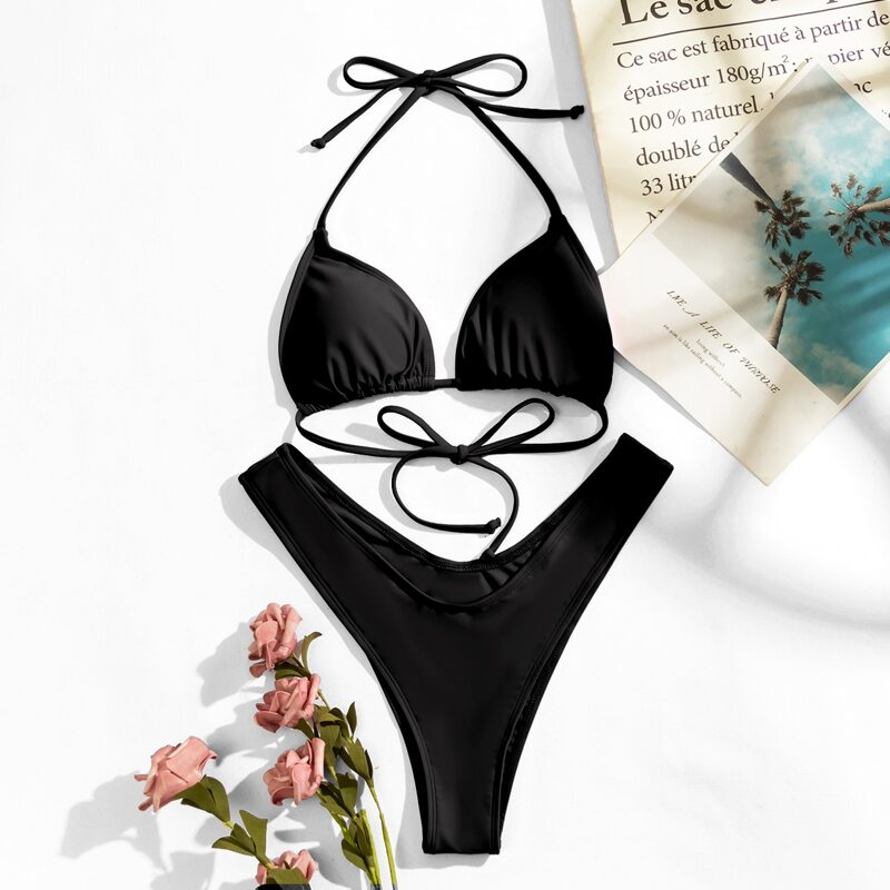 

Halter Triangle Bikini Swimsuit, Black