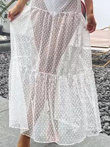 Juego de 3 bikinis con nudo y volantes y falda de malla para playa, verano - Blanco - Ver 4