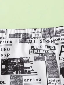 SHEIN Girls Newspaper Print Skirt - Black and White - View 4