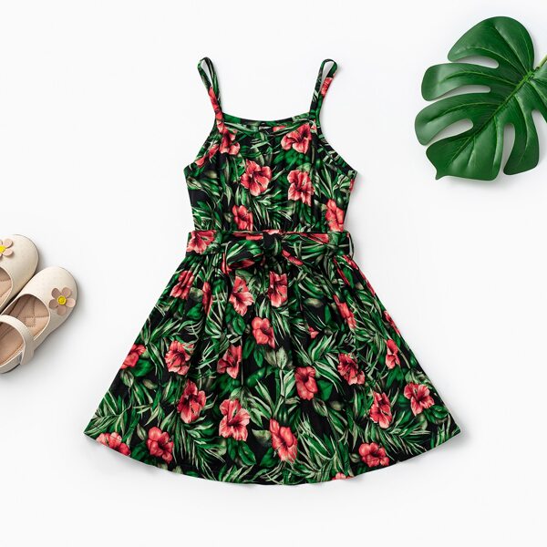 

Toddler Girls Tropical And Floral Belted Cami Dress, Multicolor