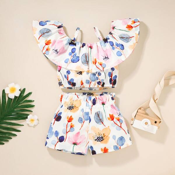 

Toddler Girls Floral Cold Shoulder Top & Shorts, Multicolor