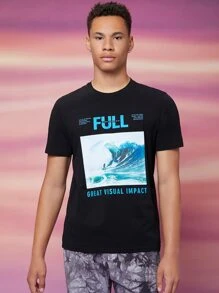 Manfinity Men Figure & Slogan Graphic Tee - Black - View 1