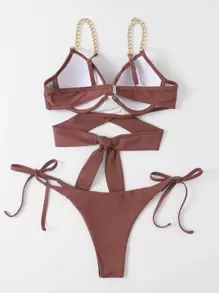 Chain Linked Underwire Bikini, For Summer Beach Vacation - Redwood - View 2