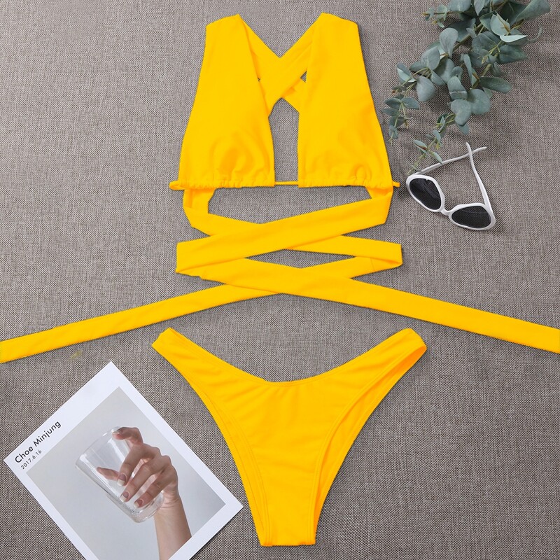 

Crisscross Knot High Cut Bikini Swimsuit, Yellow