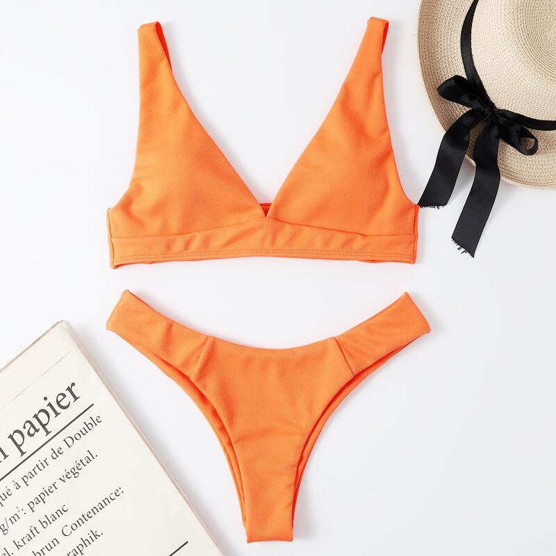 

V Neck Cheeky Bikini Swimsuit, Orange